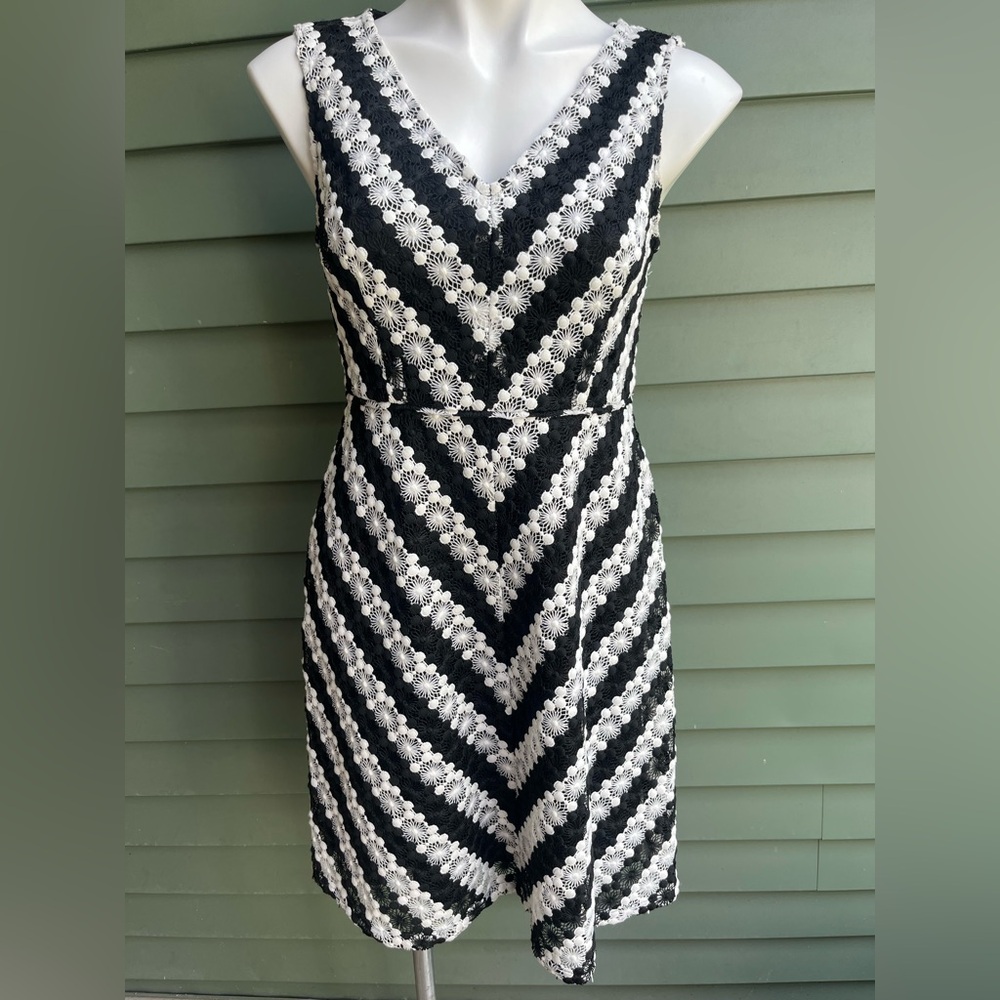 Lovely Adrianna Papell Black and White Lace Dress 🖤🤍